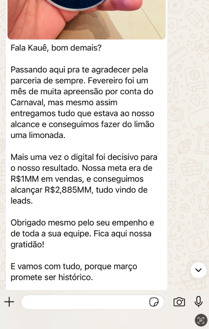 Print do depoimento no WhatsApp